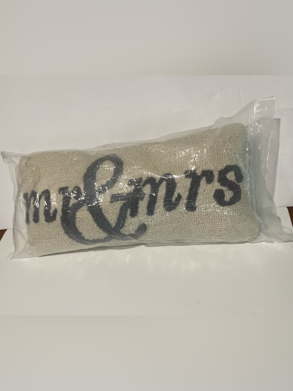Mudpie boutique new Mr & Mrs wedding Embroidered Cream Decorative Pillow Gray